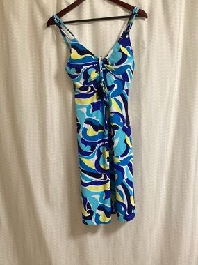 Tommy Bahama Blue, Aqua & Yellow Swirl Spa dress xs